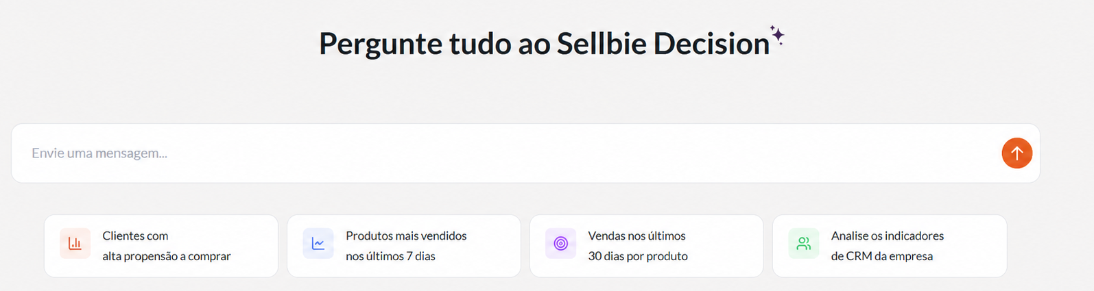 Campo de pergunta do Sellbie Decision, com sugestões de consulta