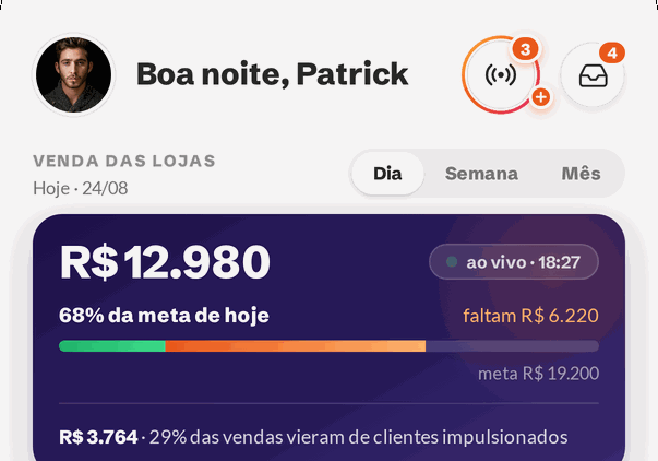 App do franqueado com a venda das lojas e os alertas da rede