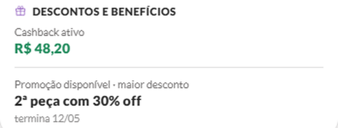Cashback ativo e a promoção de maior desconto disponível para a cliente